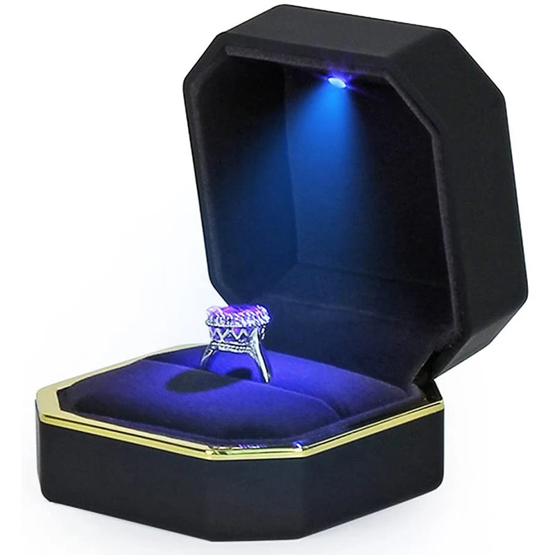 1 Pcs LED Jewelry Ring Box Luxury Velvet Rubber Necklace Pendant Gifts Display With Light For Proposal Engagement Wedding 2030