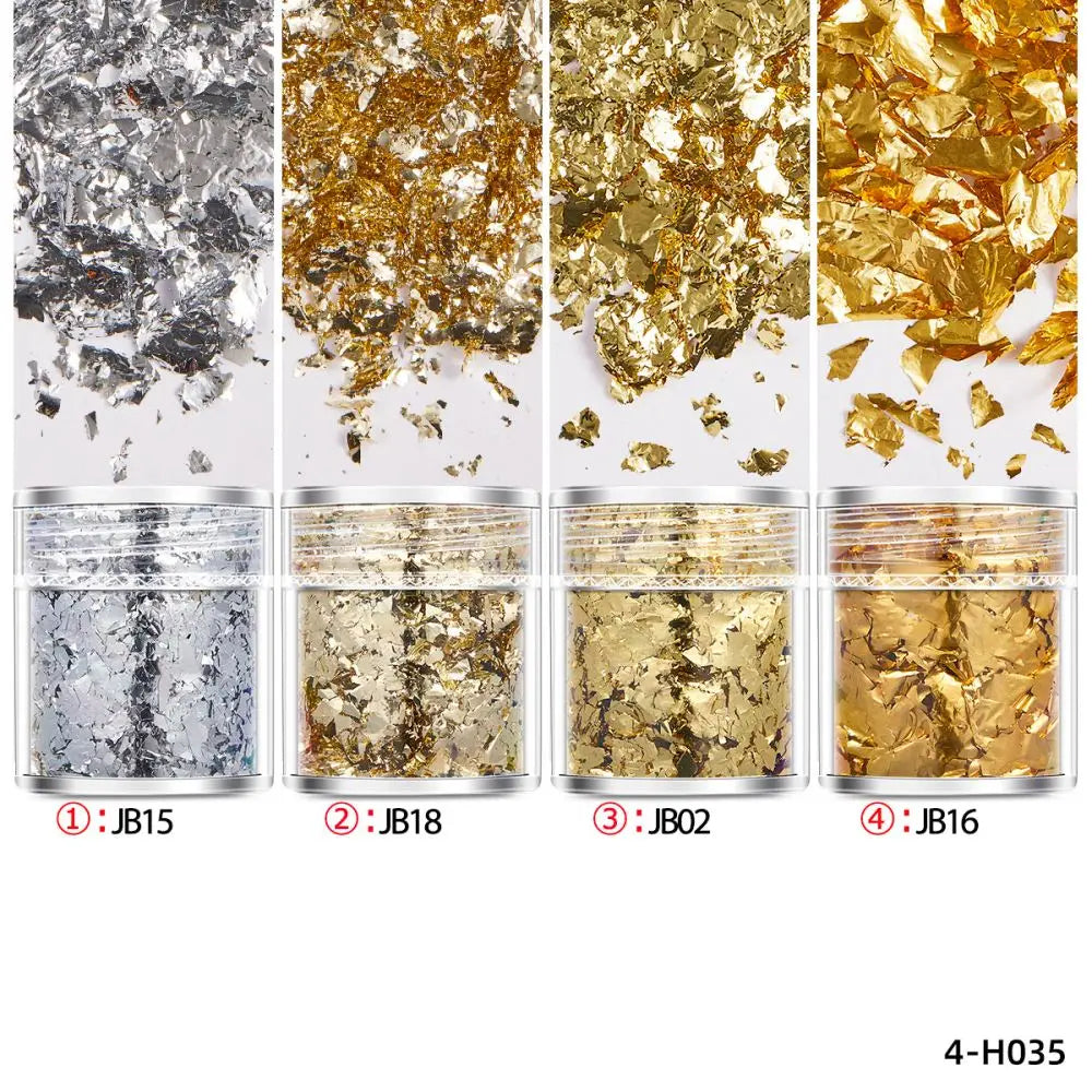 4Bottles/Set Gold Foil Leaf Flake Craft For Epoxy Resin Mold Jewelry Making Decoration Gold Foil Paper Nail Art Glitter Supplies