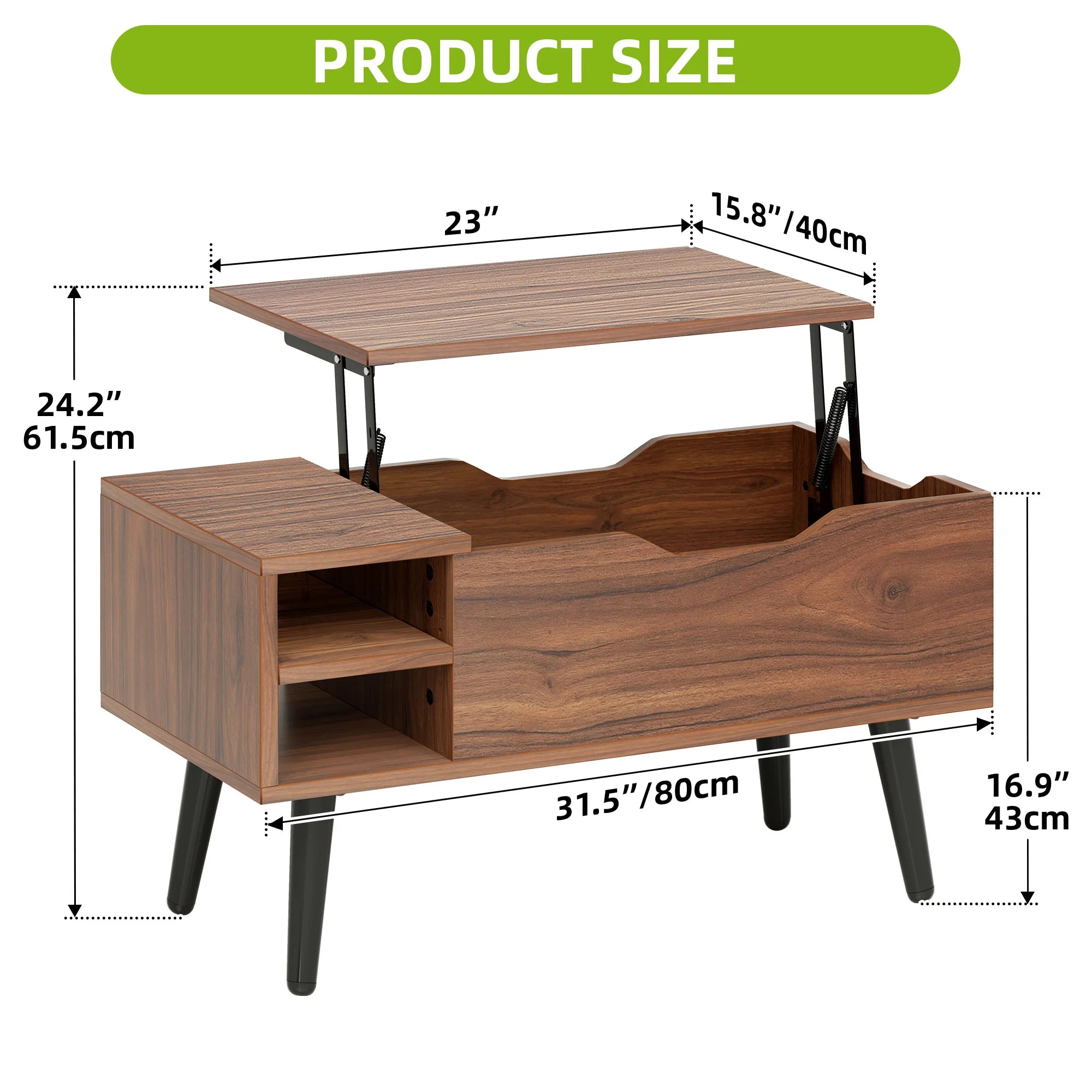 YITAHOME Rustic Oak Lift-Top Coffee Table - Adjustable Shelf & Hidden Storage, Spring Lifter, 80x40x61.5cm for Living Room