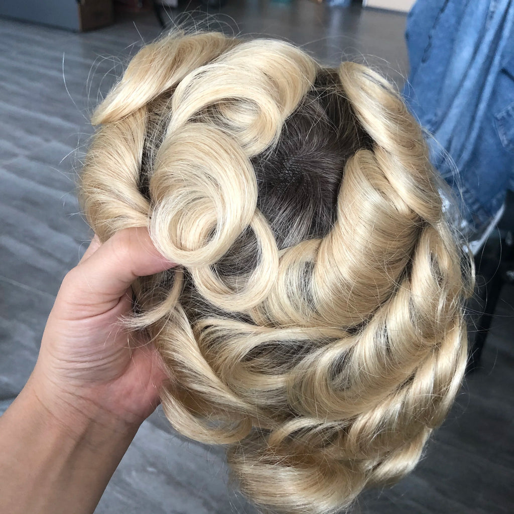 100% Human Hair Ombre Honey Brown Men's Wig Capillary Prosthesis System Natural Hairline Durable Thin Skin Base Man Toupee