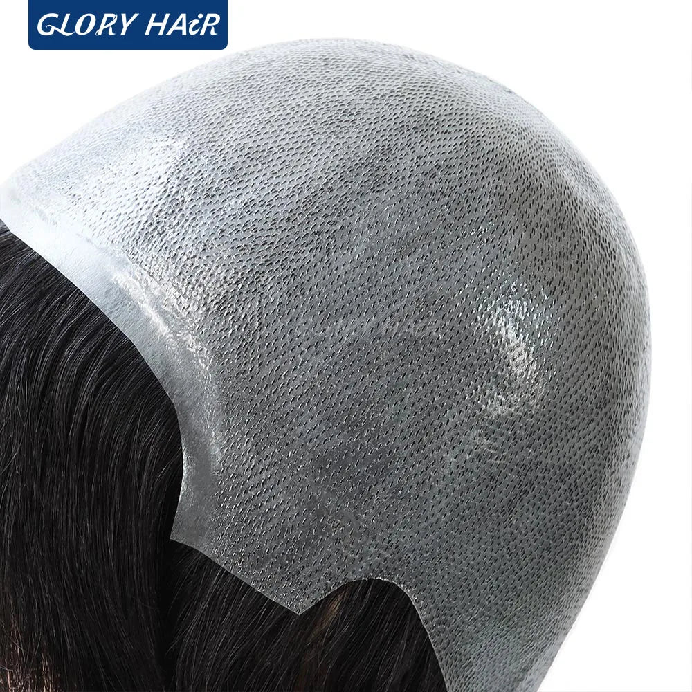 Full Head Wig 6 inches Short Straight Hair Thin Skin Full PU Wig for Man and Women Natural Black 130% Density Human Hair Wig