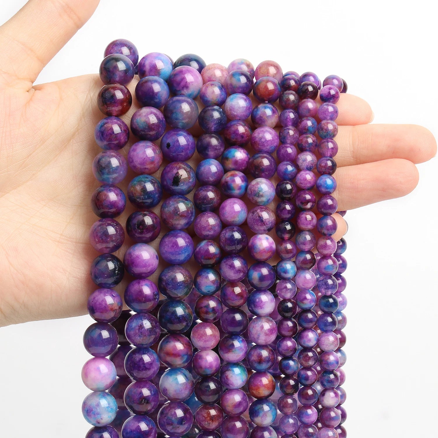 Natural Stone Round Flame Stone Beads Yooperlite Fire Sodalite Loose Spacer Beads for Jewelry Making DIY Bracelets Necklace 15''