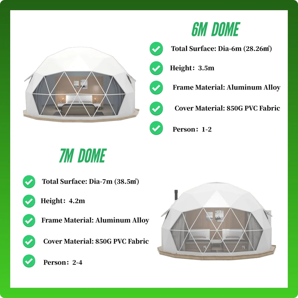 6M 7M Luxury Waterproof Geodesic Dome PVC Spherical Tent Hotel Resort for Glamping Outdoor Luxury Glamping Dome with Bathroom