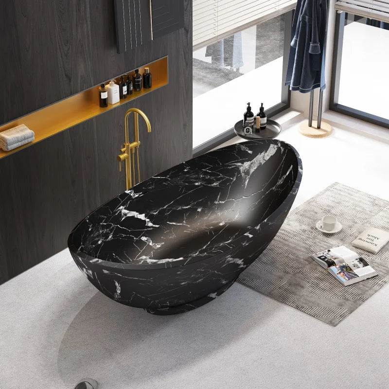 Freeform Natural Stone 1.7m Bathtub, Insulated Irregular Double Soaking Tub, Heat-Retention Freestanding Luxury Bath for Home