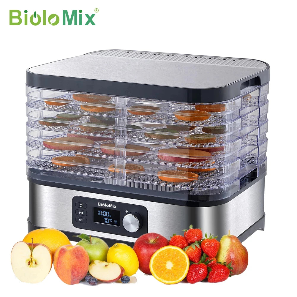 BioloMix BPA-Free 5-Trays Food Dehydrator Dryer with Digital Timer & Temperature Control for Fruits Vegetables Meat Jerky