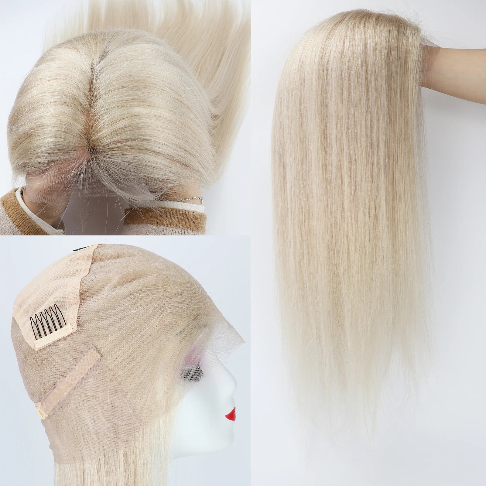 26" Platinum Blonde Full Lace Wig Human Hair for Women Brazilian Remy Human Hair Wig Straight with Baby Hair Lightest Color #60