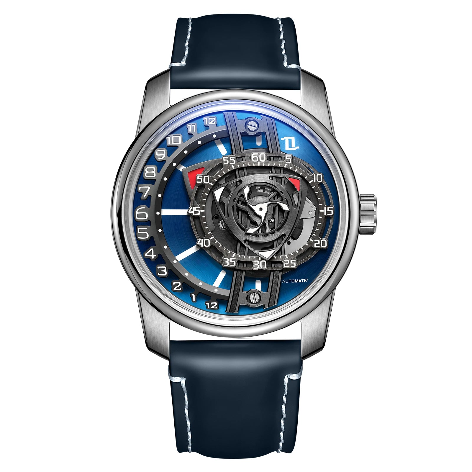 OBLVLO Fashion Men's Automatic Watch Forged Carbon Rotor Analog Display Luminous Hands Waterproof Leather Band Mechanical Watch.