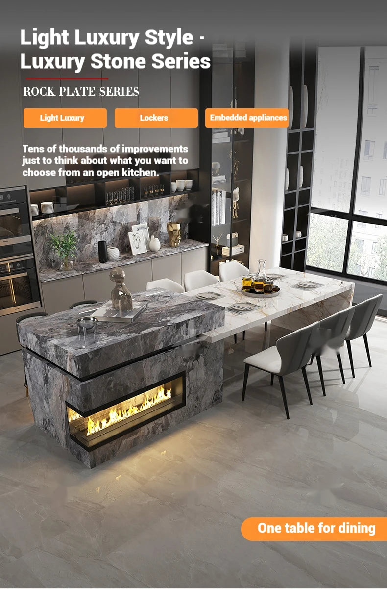 Any Size Custom Marble Kitchen Island with Wine Cooler Storage Built-in Refrigerator Cabinet Natural Stone Countertop Kitchen Fu