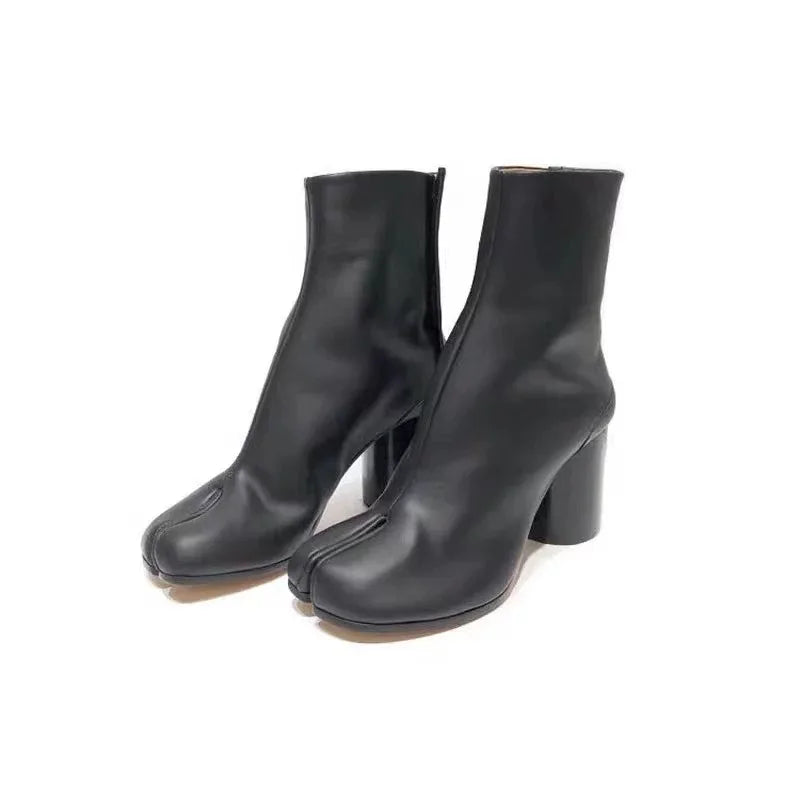 2026 Autumn Winter Soft Leather Split toe Tabi Women Ankle Boots Fashion Thick High heels Chunky Shoes Ins Style Short Booties