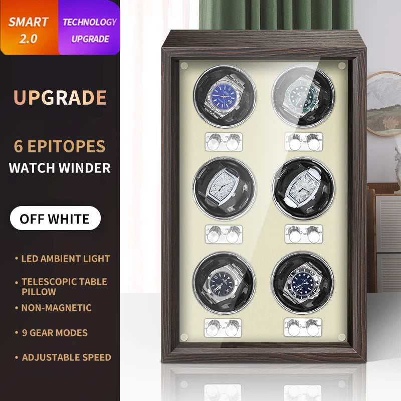 Luxury Automatic Watch Winder High-End 6 Slot Automatic Wood Watches Box with Mabuchi Mute Motor Watch Cabinet Clock Storage Box