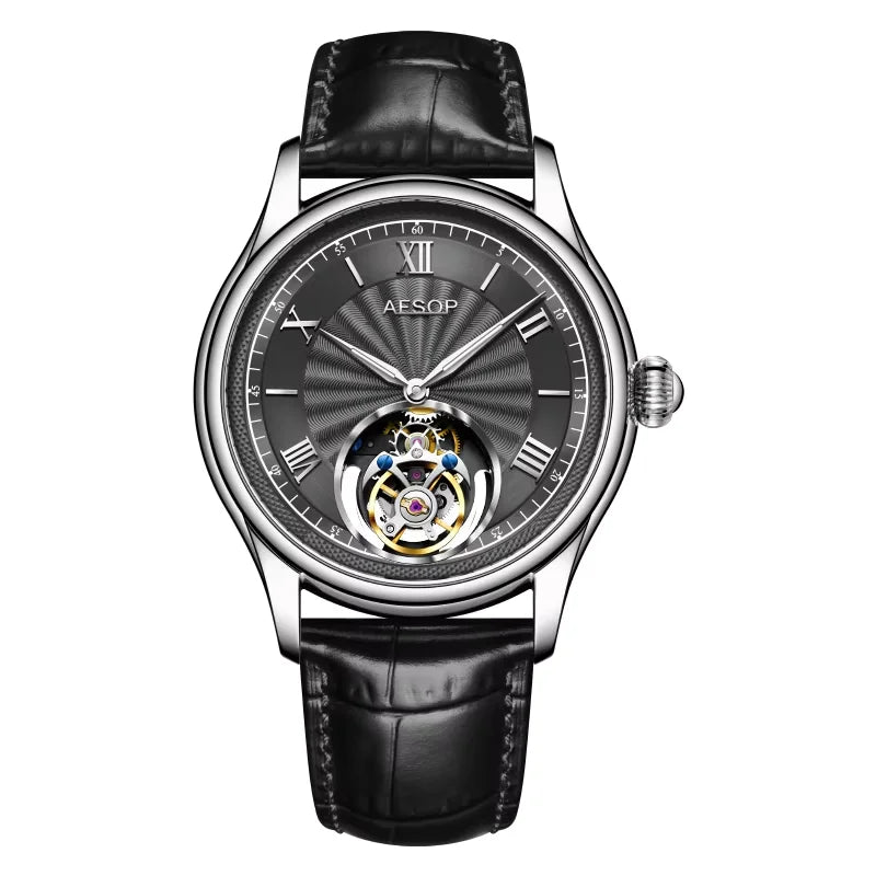 AESOP Real Tourbillon Mechanical Watches Limited Edition Luxury Men Manual Winding Movement Leather/Stainless Steel Wristwatches