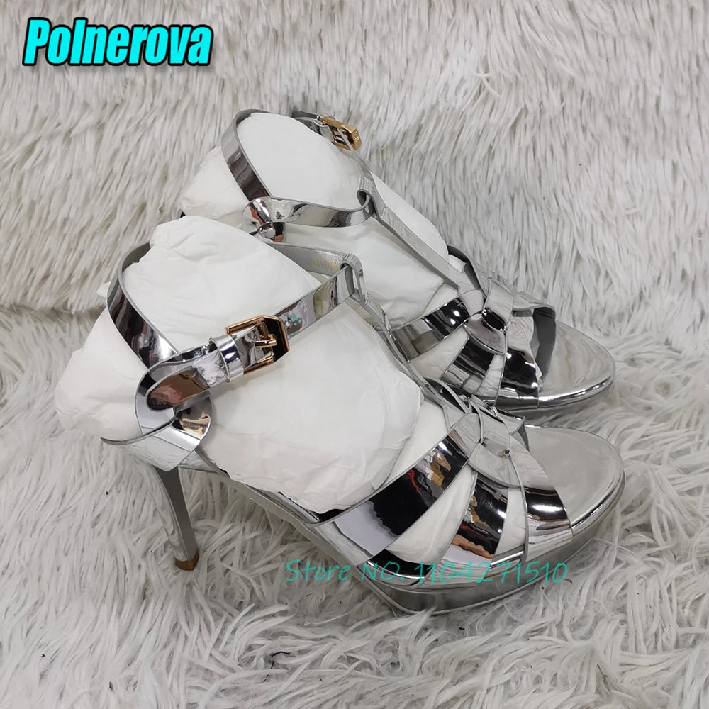 Summer Platform Gladiator Sandals Brand Design Peep Toe Ankle Buckle 10CM High Heels Classic Leather Party Wedding Women's Shoes