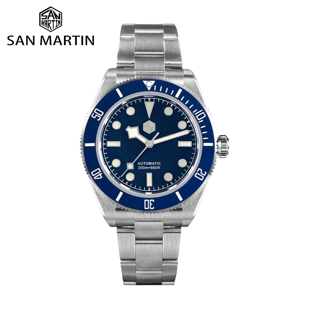 San Martin 40mm Vintage Diver Luxury Men Wristwatch Brand Classic BB58 PT5000 Automatic Mechanical Watches Sapphire 20Bar SN0008