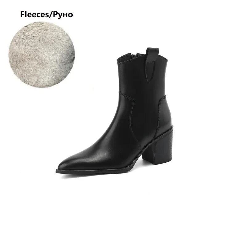 2024 Autumn Women Boots Women Shoes Pointed Toe Chunky Heel Boots Casual Winter Boots Short Modern Boots Chelsea High Heels