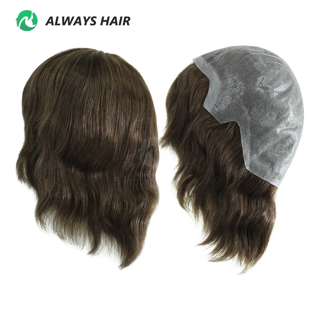 6" Short India Human Hair Wig Thin Skin Full Head Wig for Men All Hand Made Toupee Wigs Cap