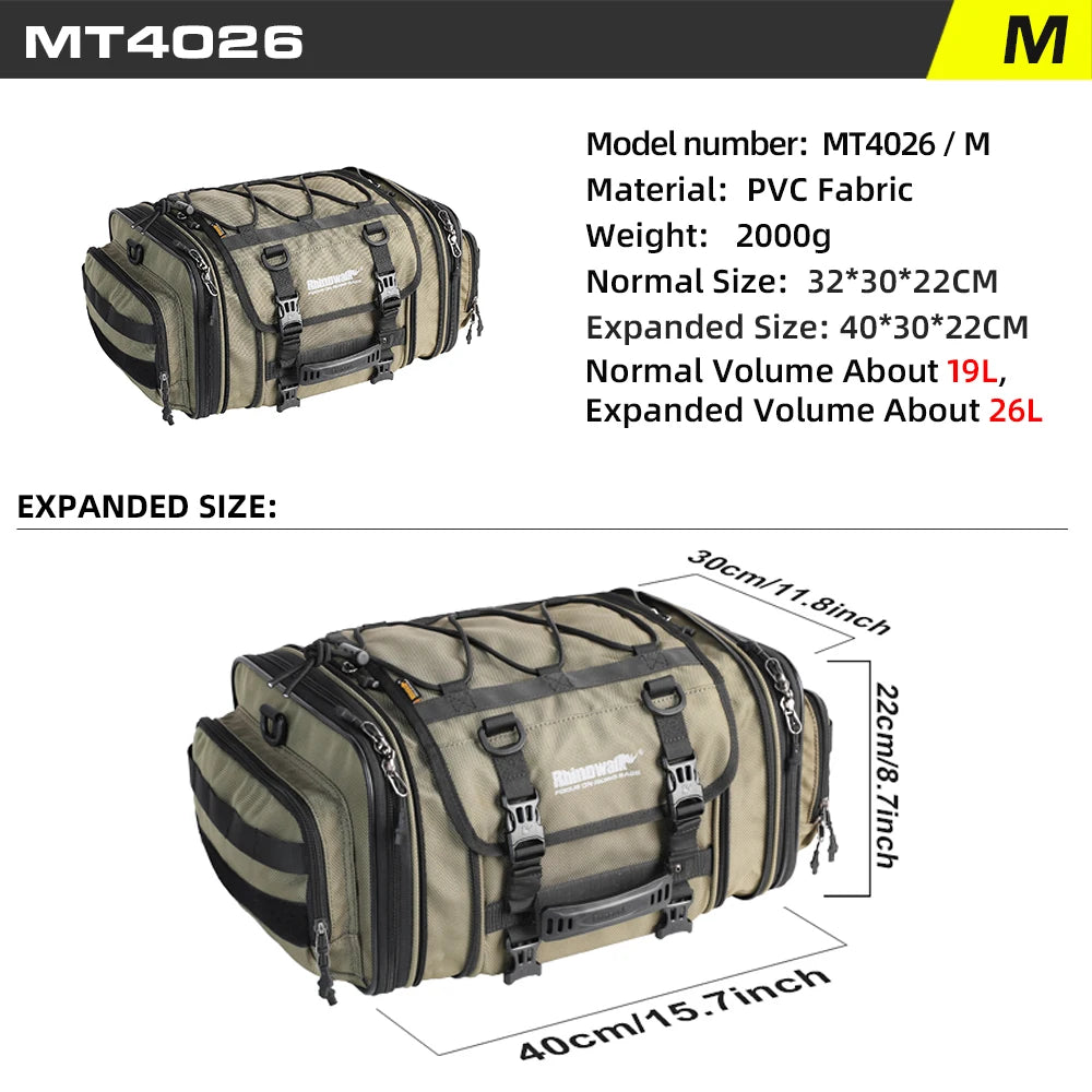 Rhinowalk  Motorcycle Tail Bag 26L/45L/60L/80L Waterproof Expandable Motorcycle Bag Large Capacity Travel Motorcycle Rack Bags
