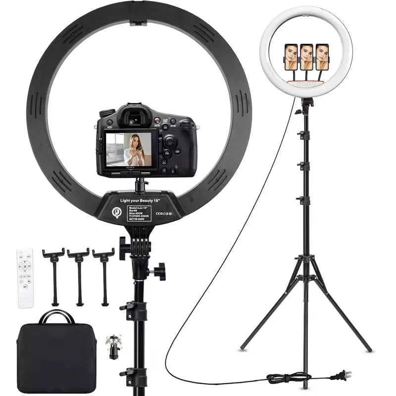 18 inch Ring Light Photo Studio Lamp with 78'' Tripod Stand Bi-Color 2700-6500K for Video Recording Makeup Selfie Ring Light