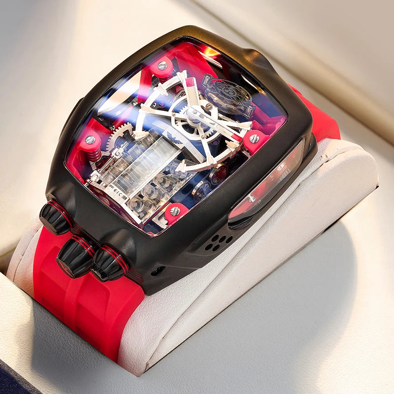 FEICE Men's Automatic Skeleton Watch Tourbillon Fashionable Mechanical Watch For Men Silicone Strap Luminous Christmas Gifts