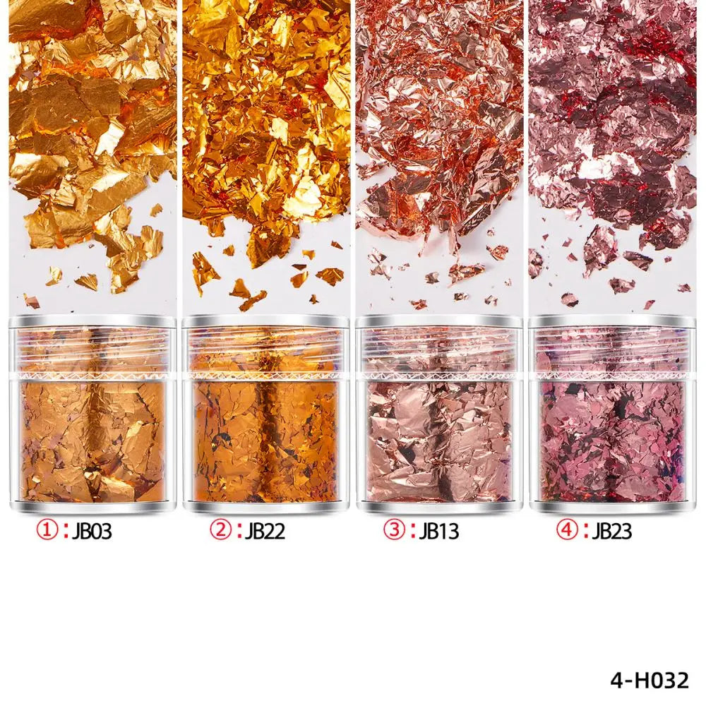 4Bottles/Set Gold Foil Leaf Flake Craft For Epoxy Resin Mold Jewelry Making Decoration Gold Foil Paper Nail Art Glitter Supplies