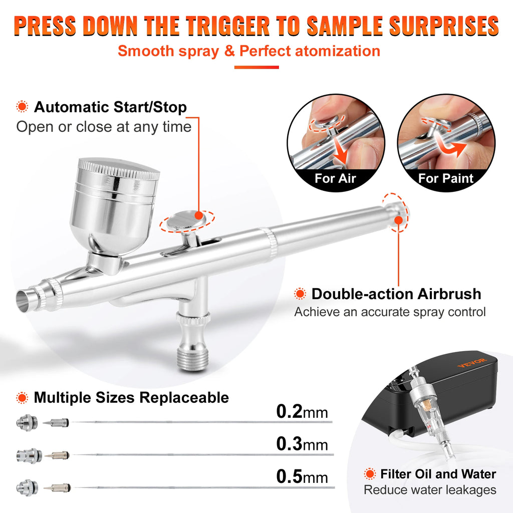 SucceBuy Dual-Action Airbrush Kit Multifunctional Airbrush System Compressor 0.3mm Spray Gun for Cake Painting Nail Makeup Model