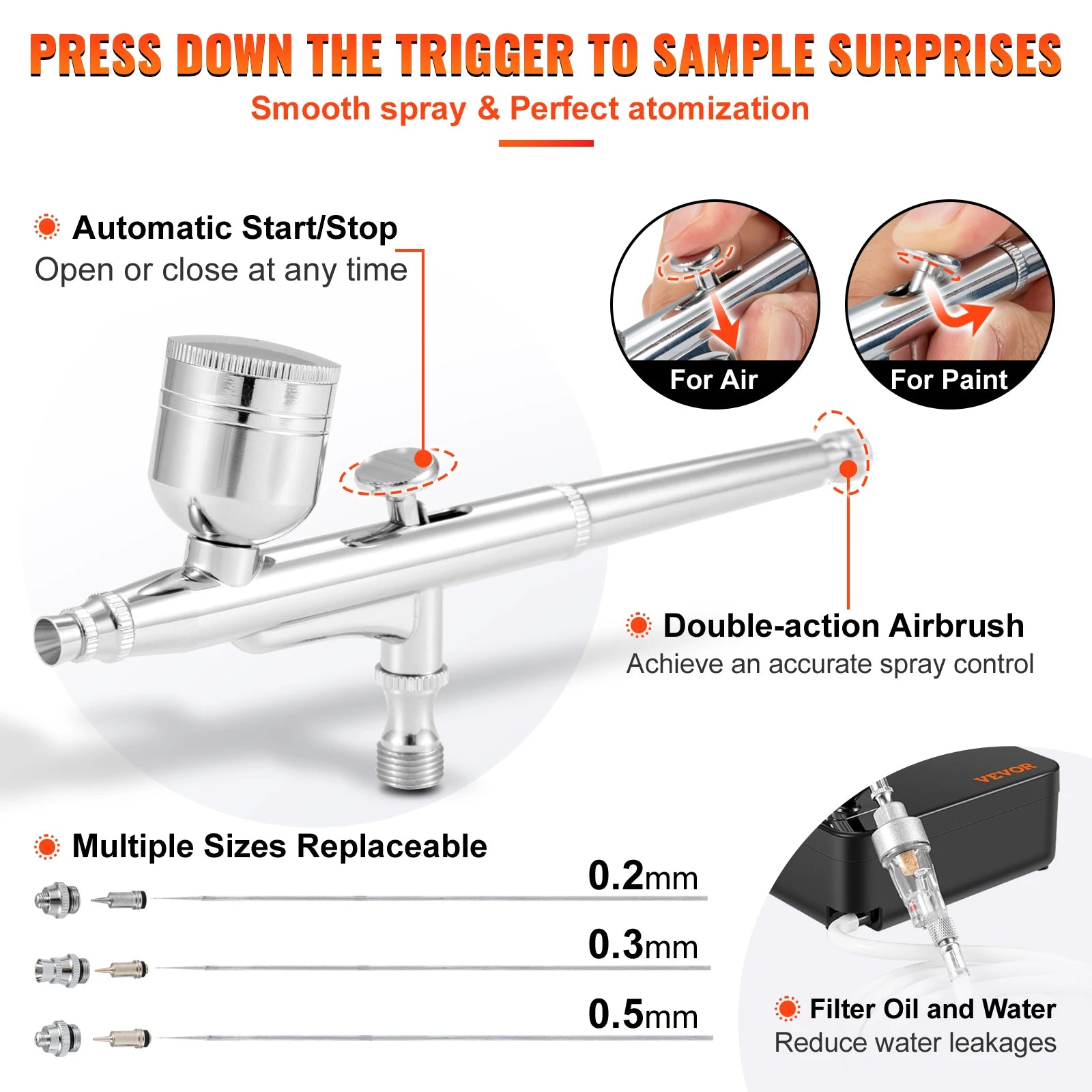 SucceBuy Dual-Action Airbrush Kit Multifunctional Airbrush System Compressor 0.3mm Spray Gun for Cake Painting Nail Makeup Model
