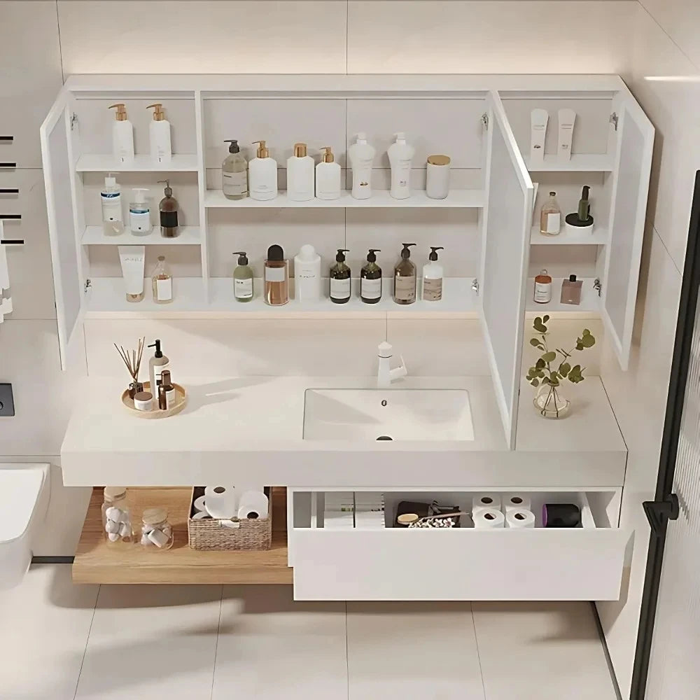 Bathroom Furniture Full Set Vanity With Sink Modern Bathroom Cabinet And LED Intelligent Defog Mirror Cabinet Set Large Storage