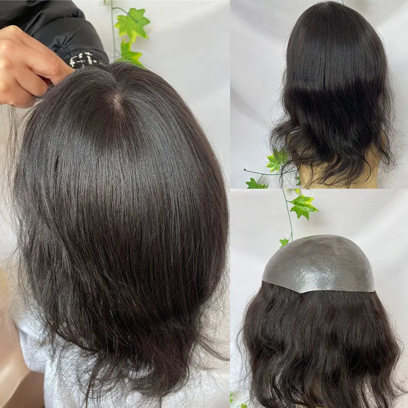 Long Hair Men's Toupee Thin Skin Base Human Hair Mens Wig Skin PU Hair Replacement Mens Toupee10×8Hair System Hairpieces For Men