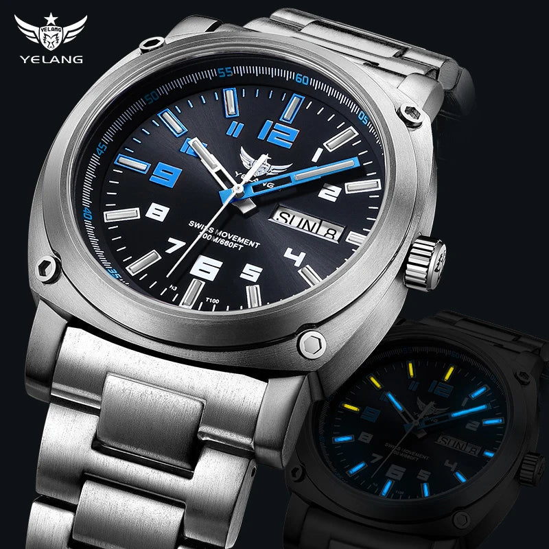 YELANG Men Automatic Watches Titanium Alloy Case H3 T100 Gas SelfLuminous 200M Waterproof Mechanical Wristwatch Sapphire V3.4