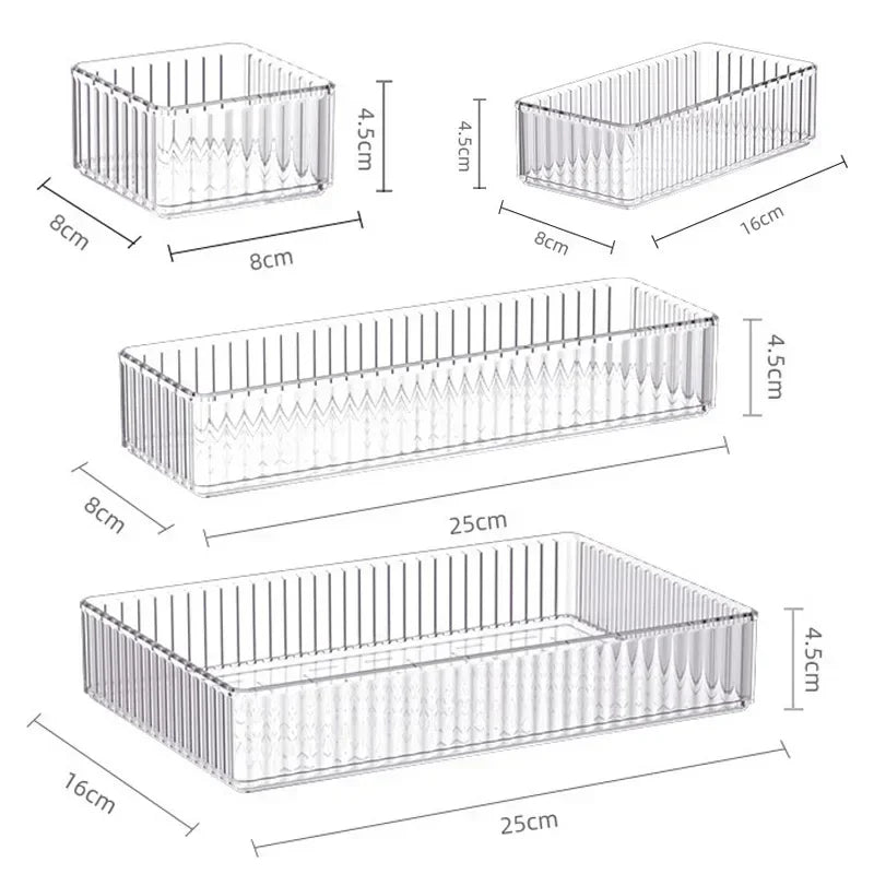 7PCS/Set Desk Drawer Organizers Set Plastic Bathroom Storage Makeup Organizer Clear Transparent Storage Box Drawer Organizer