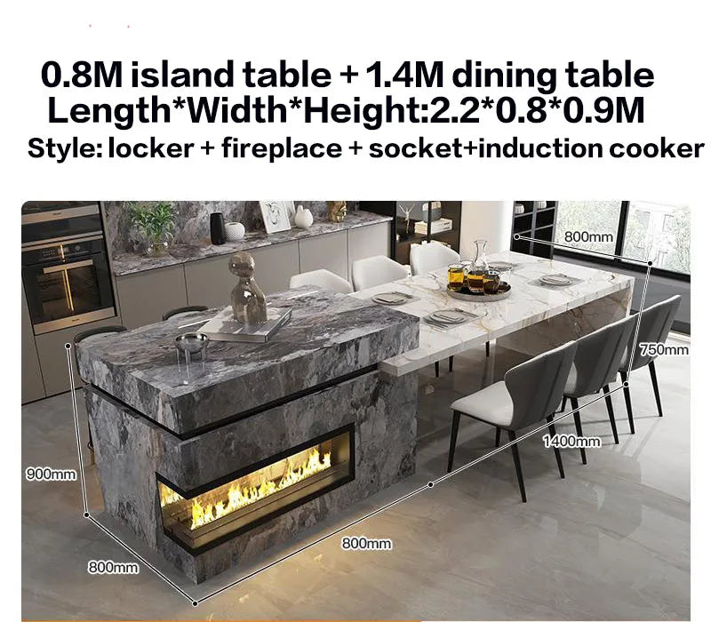 Any Size Custom Marble Kitchen Island with Wine Cooler Storage Built-in Refrigerator Cabinet Natural Stone Countertop Kitchen Fu