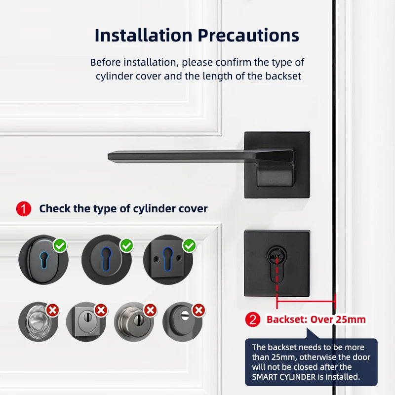 Catchfcae New Adjustable Replacement TTLock APP Fingerprint FRID Card Password Cylinder Electronic Smart Door Lock Digital