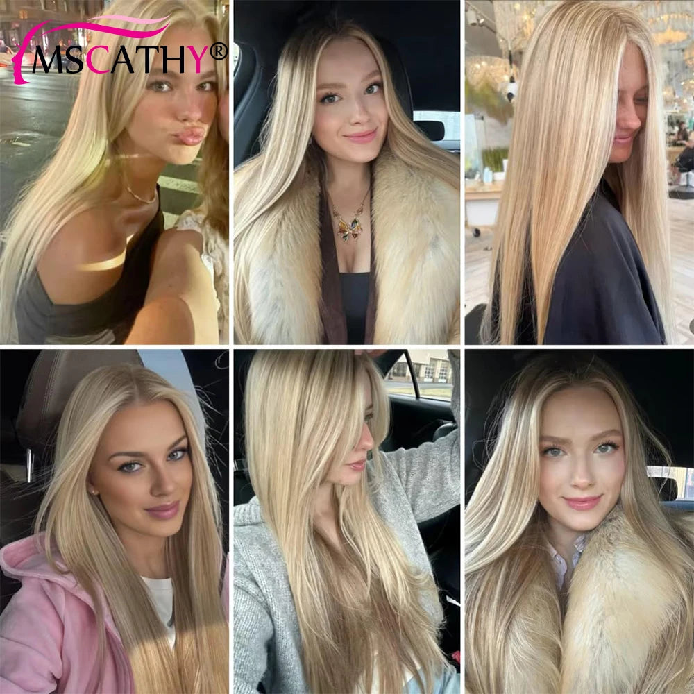250% Beige Highlight Remy Human Hair Wigs For Women 13x4 Glueless UHD Transparent Lace Frontal Wig Straight Hair Wig Preplucked