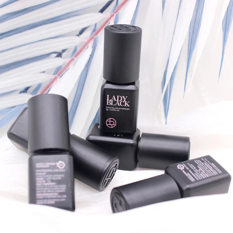5 Bottles Original Lady Black Glue for Eyelash Extensions with Original Bag Low Irritation 5ml Korea False Lash Glue Makeup Tool