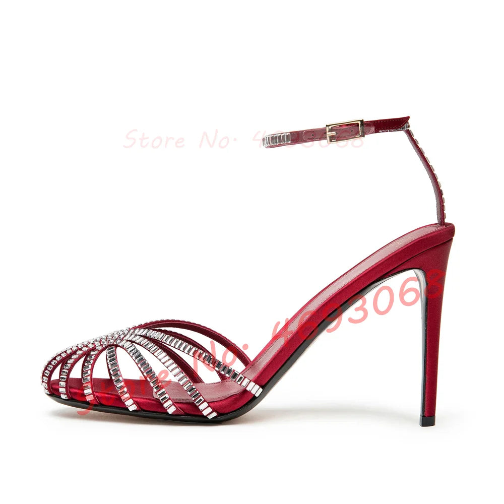 Chocolate Crystal Cross Sandals Women Cross Strap Summer Vacation Shoes Stiletto Heels Sexy Banquet Casual High Heels Sandals