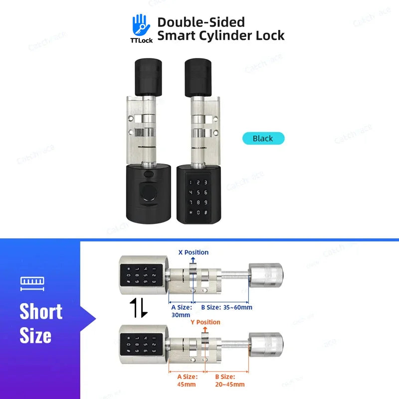 Catchfcae New Adjustable Replacement TTLock APP Fingerprint FRID Card Password Cylinder Electronic Smart Door Lock Digital