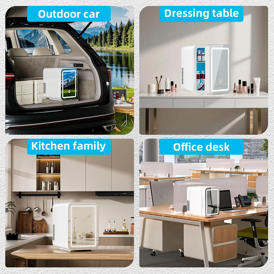 4L Mini Cooler＆Warmer Fridge With LED Light Mirror Portable Makeup Refrigerator Cosmetic Storage Keep fresh Cooler for Car Home