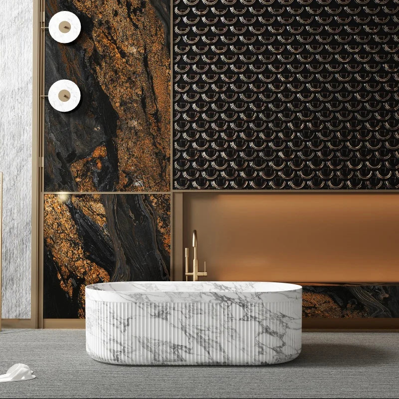 Freeform Natural Stone 1.7m Bathtub, Insulated Irregular Double Soaking Tub, Heat-Retention Freestanding Luxury Bath for Home