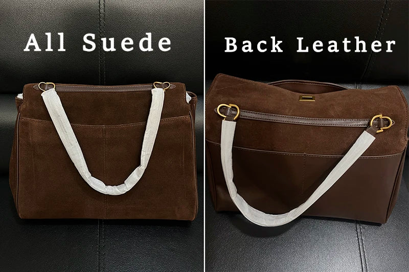 Winter Luxury Brand Women Bags Genuine Leather Brown Suede Women Totes Gold Buckle Women Shoulder Bags Fashion Women Handbags