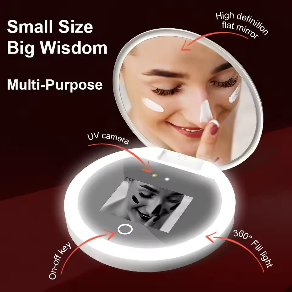 UV Mirror Sunscreen Smart Makeup Mirror Testing Camera Visual Face with 3 Colors Led Light Mirror Travel Portable