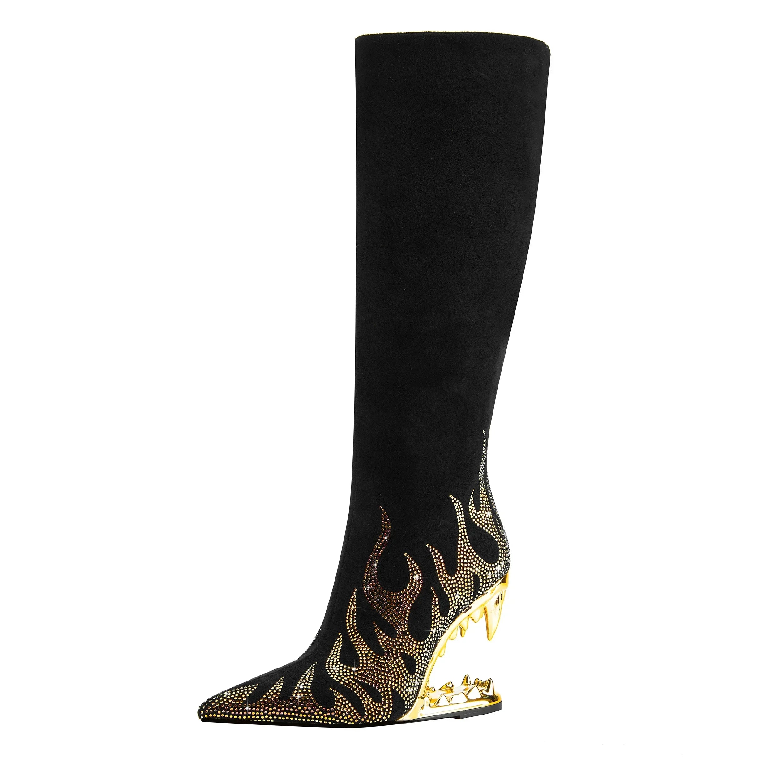 High Quality European and American Designer Runway Shoes 2023 Sexy Shaped High Heels, Fashionable Flame Rhinestone Short Boots