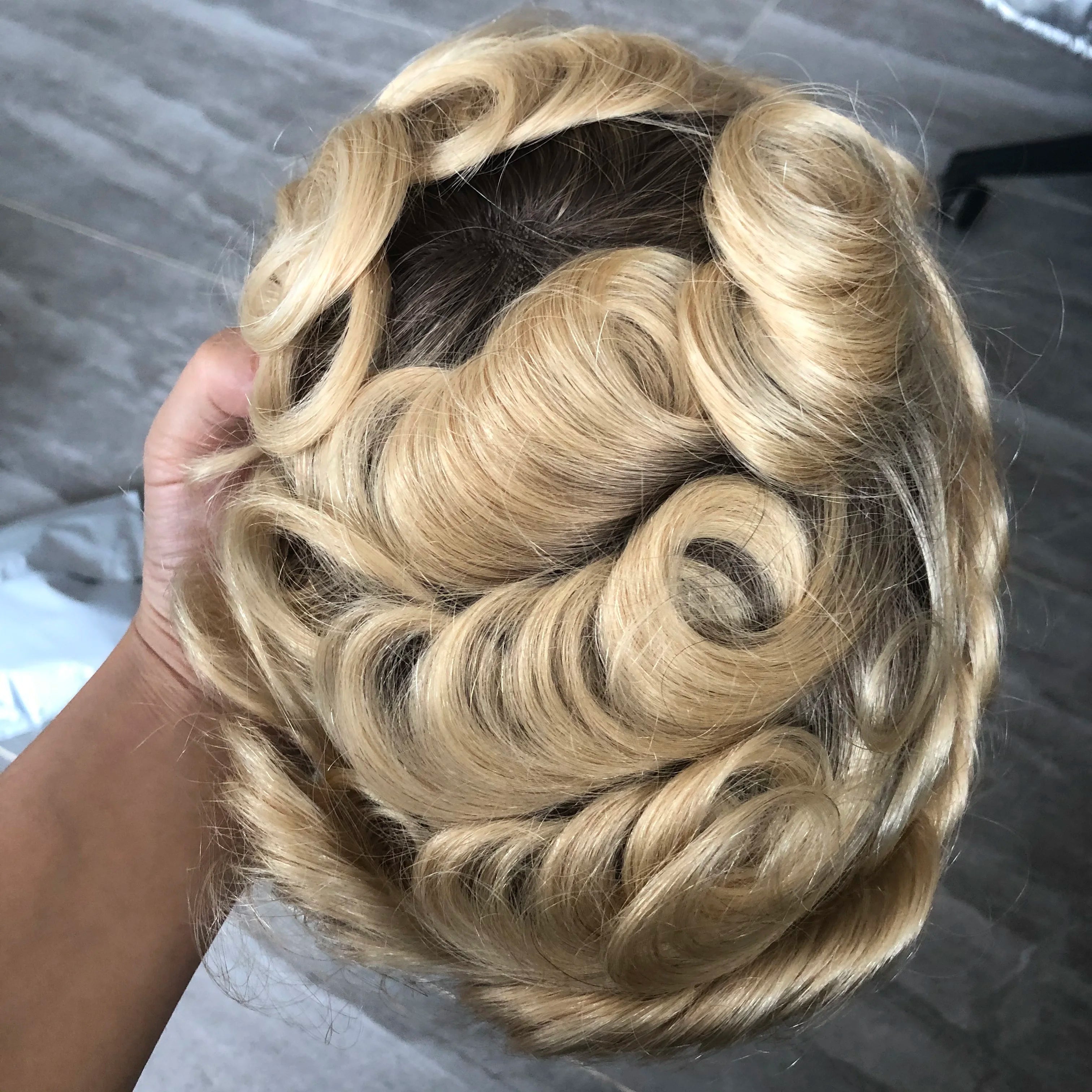 100% Human Hair Ombre Honey Brown Men's Wig Capillary Prosthesis System Natural Hairline Durable Thin Skin Base Man Toupee