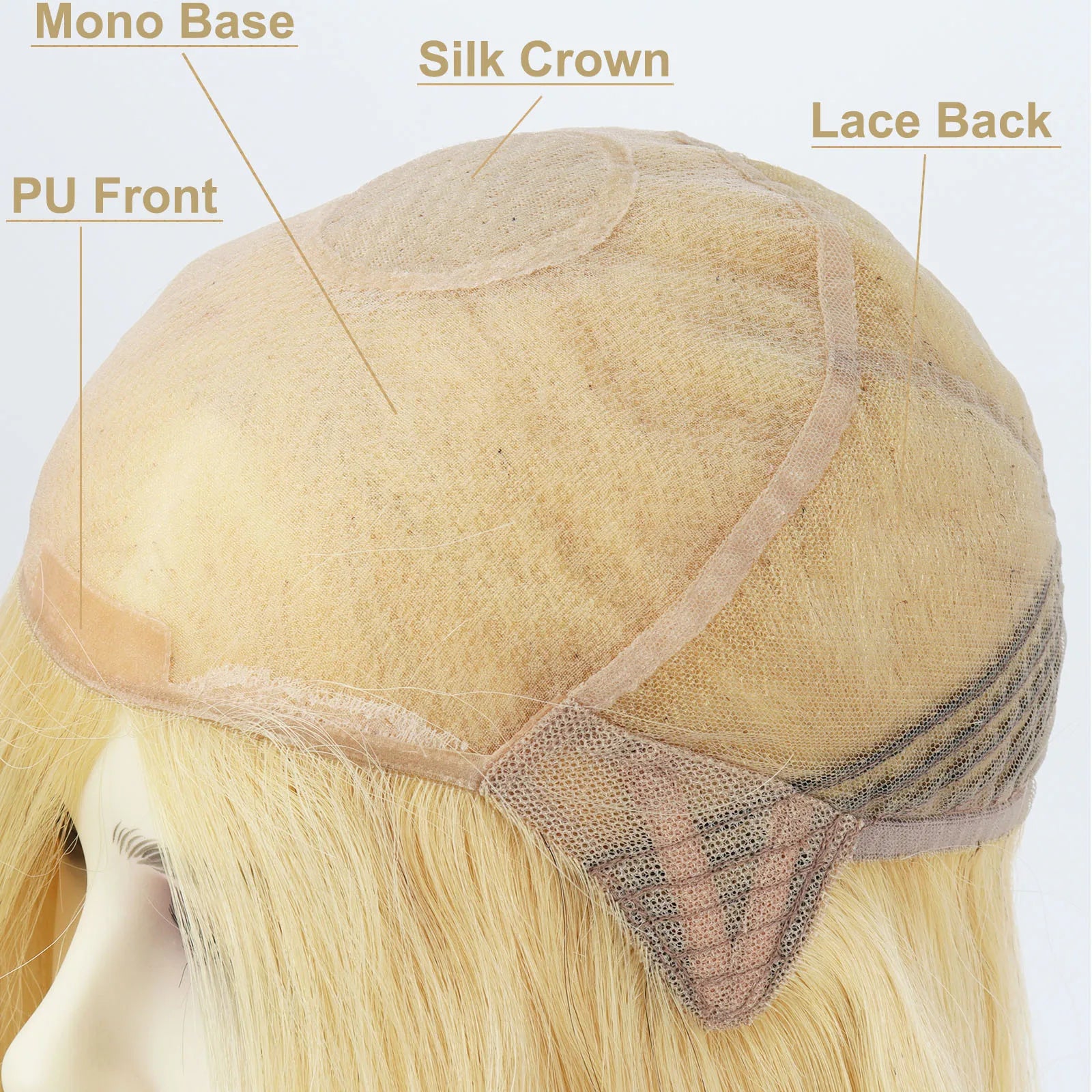 #613 Light Blonde Pixie Cut Wig with PU Front Mono Base Wig for Women Silk Crown Lace Back Real Virgin European Human Hair