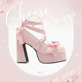 2024 New Spring Summer Ladies Elegant Waterproof Platform Satin Bow Chunky Heel Sweet Love Mary Jane Shoes High Heels for Women