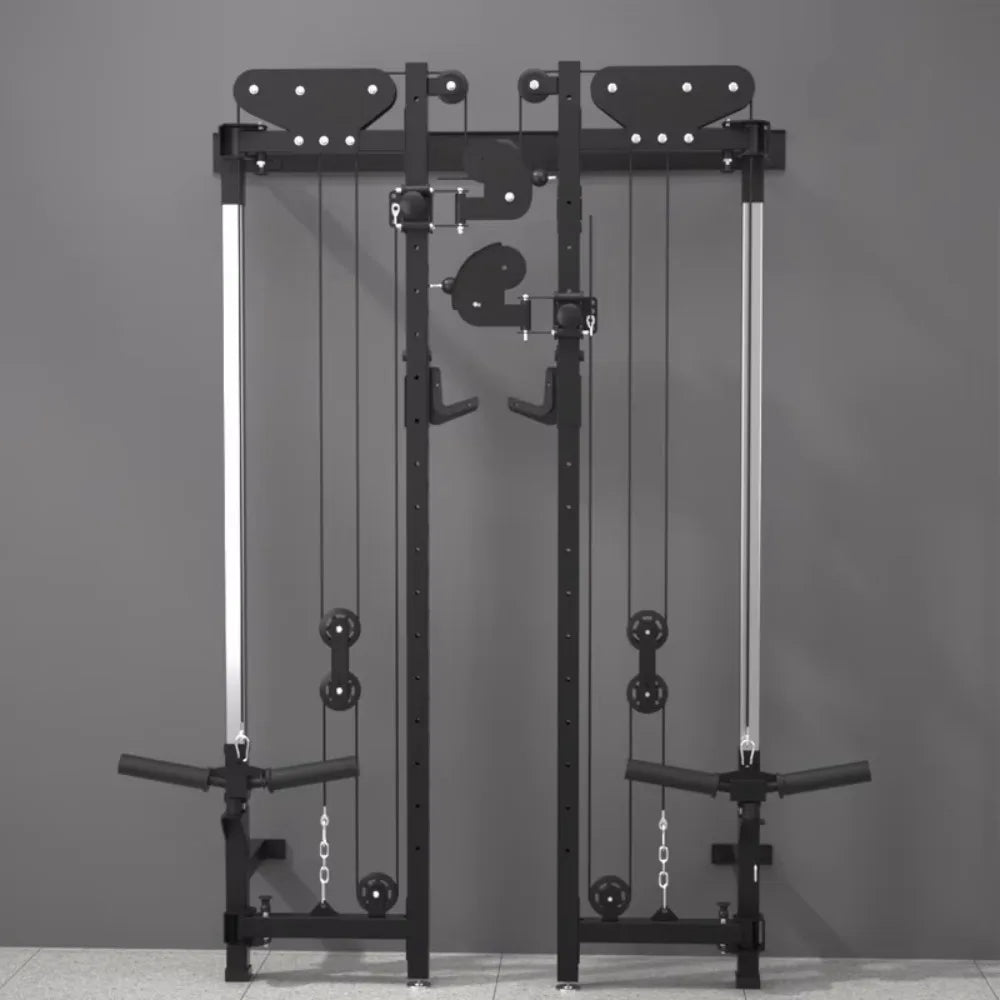 Foldable Squat Rack Wall Mount Multi-Function Trainer Bench Press LAT Pulldown Home Gym Strength Workout Fitness Equipment