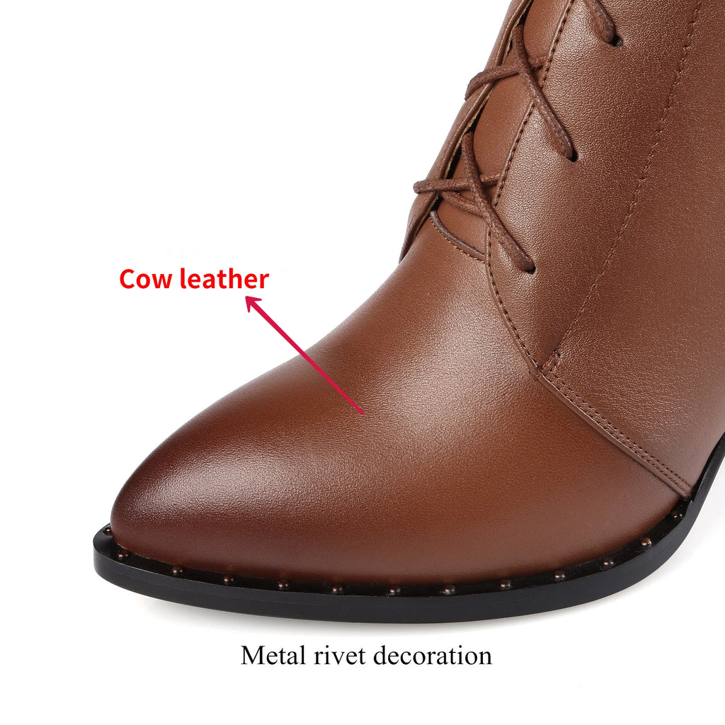 Women Knee High Boots 2026 Luxury Cow Genuine Leather Brown Black High Heels Long Boot Designer Female Winter Shoes Big Size 42