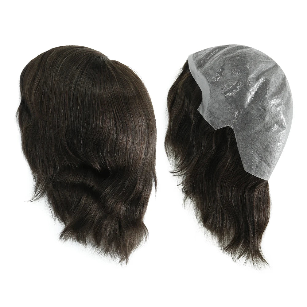 Full Head Wig 6 inches Short Straight Hair Thin Skin Full PU Wig for Man and Women Natural Black 130% Density Human Hair Wig