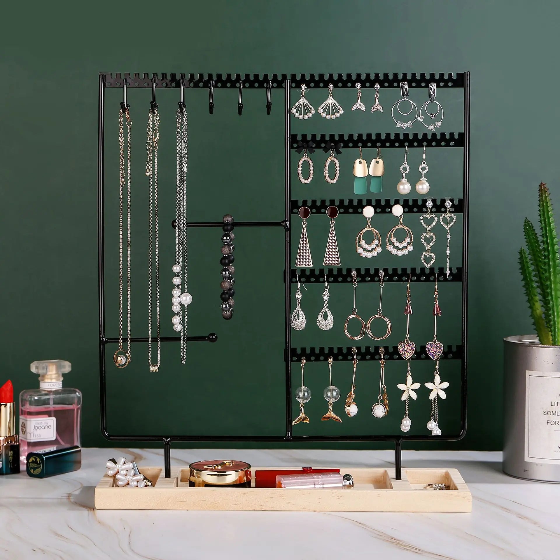 Multifunctional Earring Display Rack Necklace Ring Storage Rack Detachable Wooden Bottom Women Bracelet Watch Jewelry 2030
