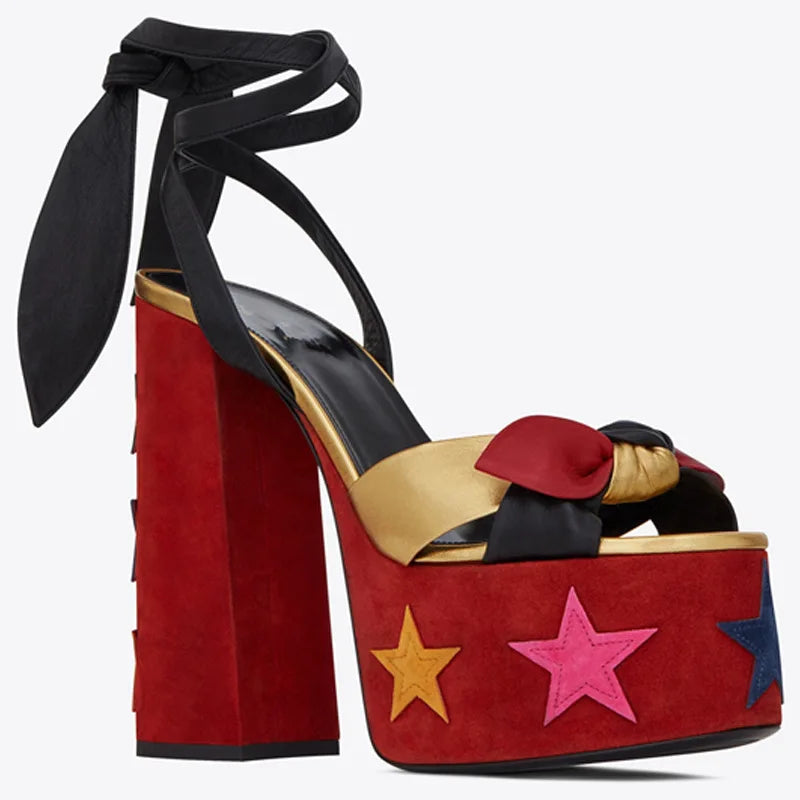 Brand Walk Show Women's Size 34-43 Sandals Summer Dress Party Wedding Bride Shoes Sexy 12cm Heel Platform Bow Love High Heels