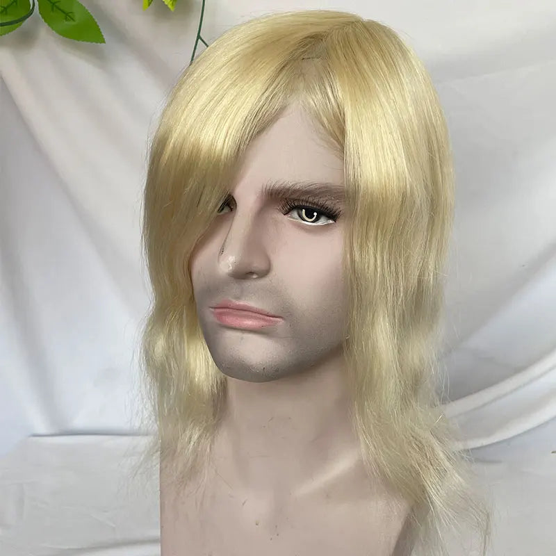 Long Hair Men's Toupee Thin Skin Base Human Hair Mens Wig Skin PU Hair Replacement Mens Toupee10×8Hair System Hairpieces For Men