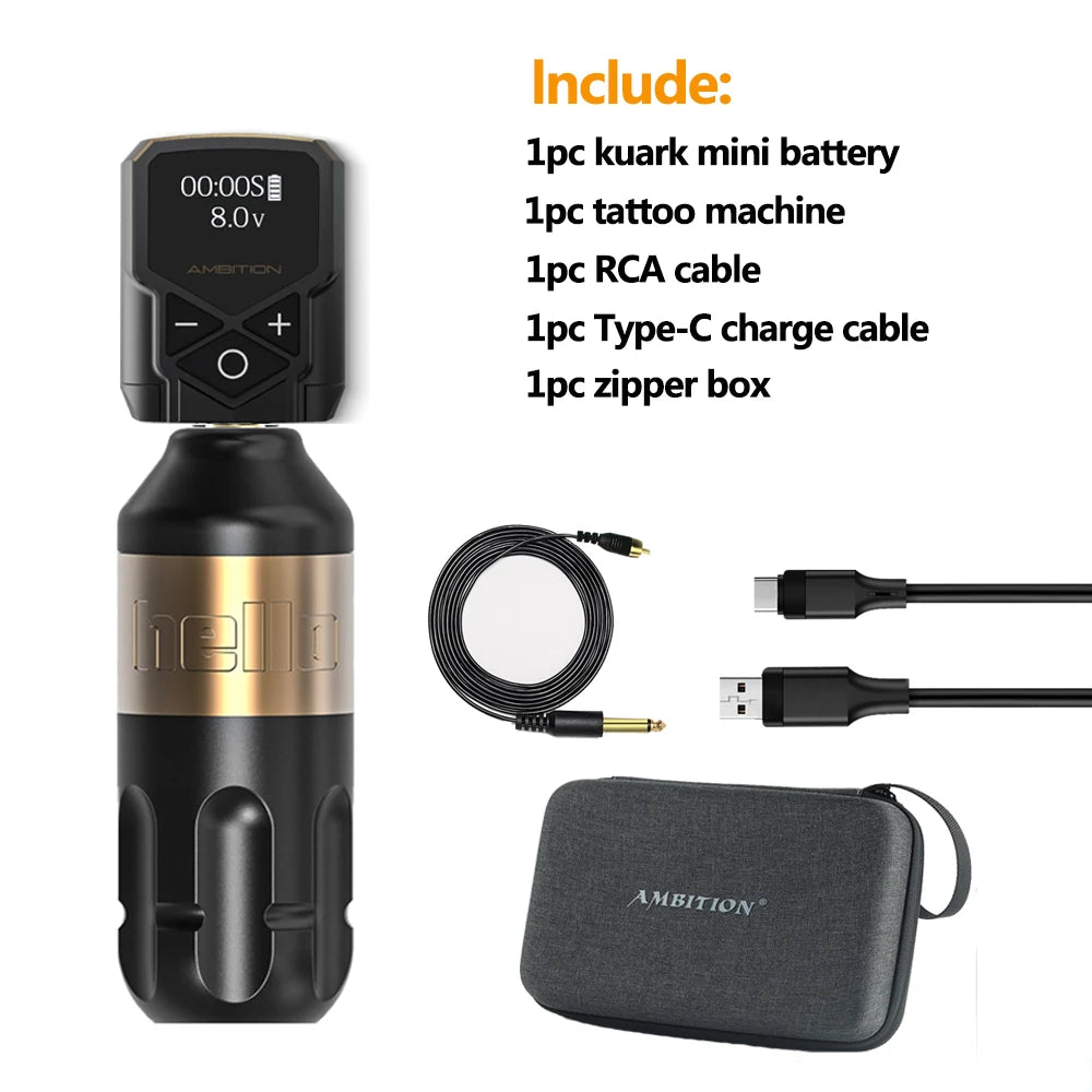 Ambition Stroke 4.0mm Rotary Tattoo Machine Coreless Motor Permanent Makeup Pen Grip 33mm RCA Interface For Body Art